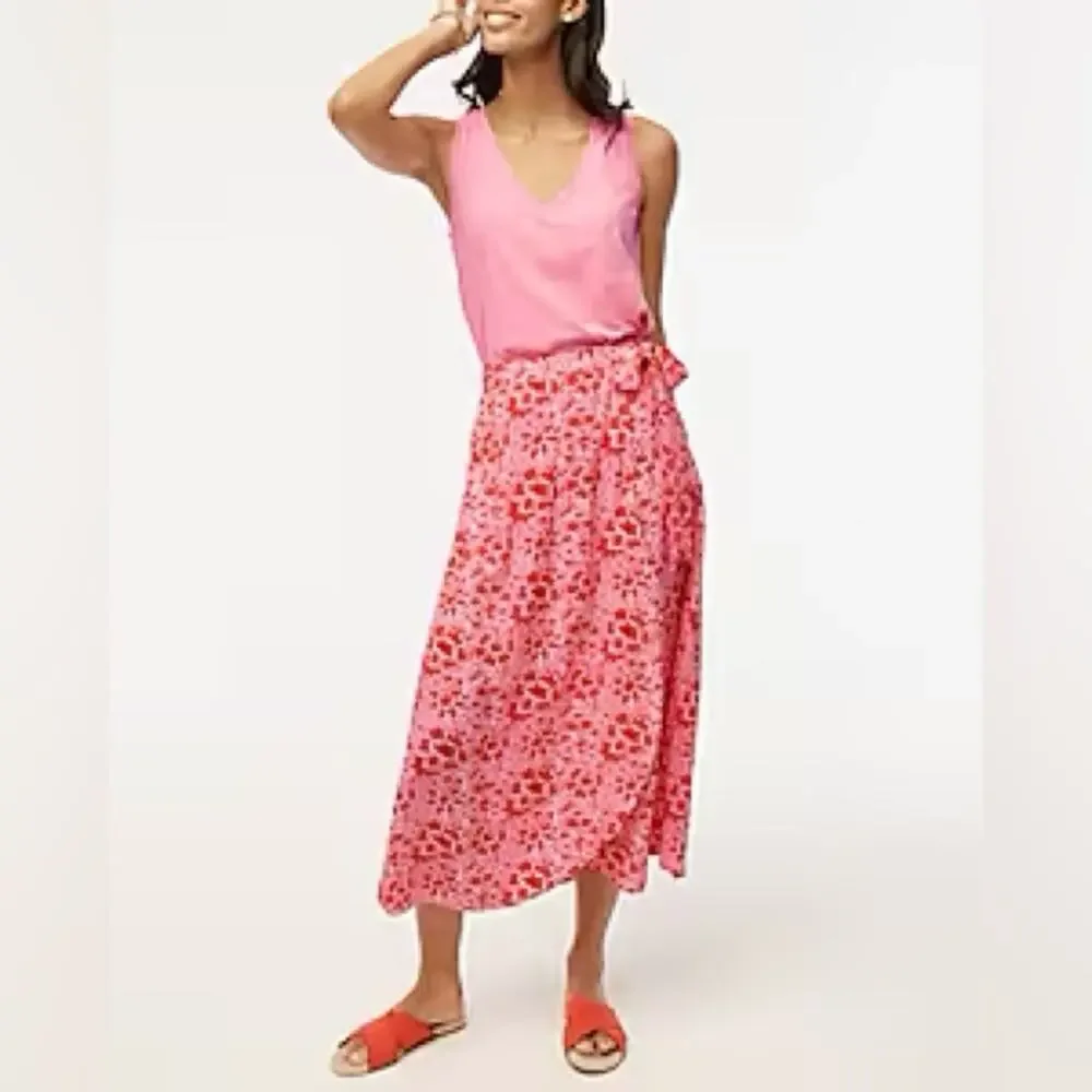 J. Crew Factory Wrap Azalea Belvedere Red midi skirt